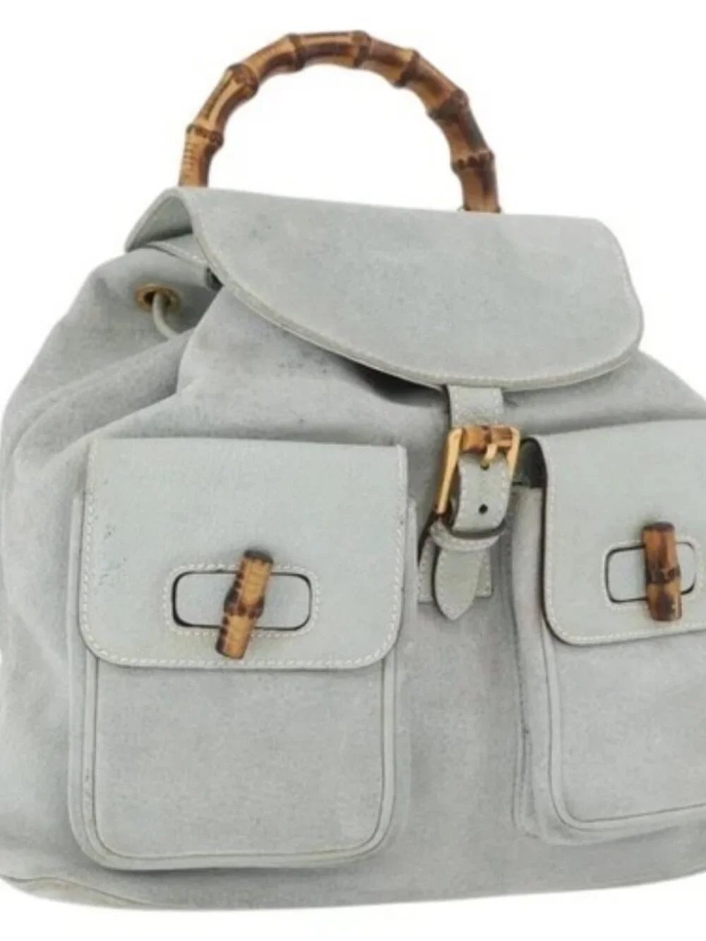 GUCCI Bamboo Backpack Suede Light Blue Gold 003 2058 0016 Auth LNZ552